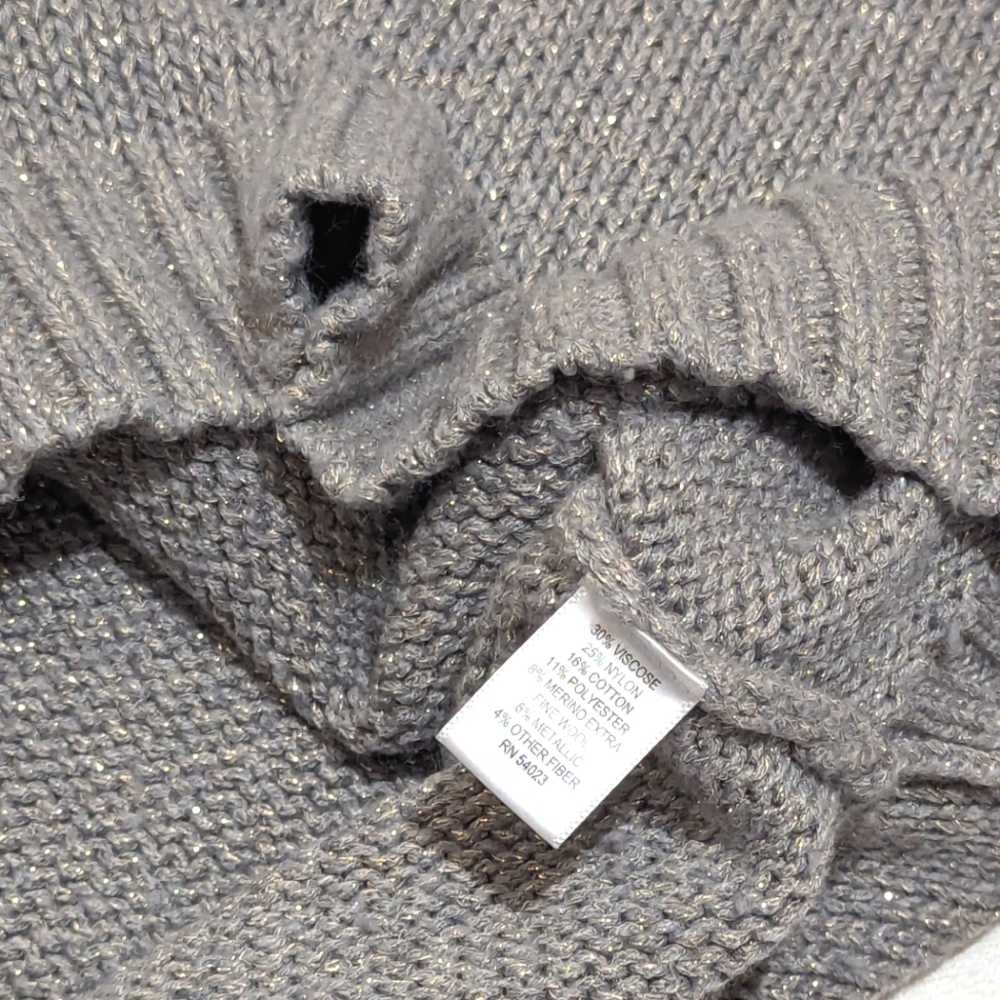 Banana Republic | Knit Sweater | Gray & Gold Sparkles | Winter | Rolled Sleeve | - Picture 6 of 6